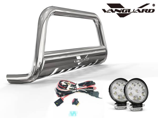 Vanguard Off-Road - VANGUARD VGUBG-0883-1337-0490SS-RLED Stainless Steel Bull Bar 4.5in Round LED Kit | Compatible with 10-17 Mercedes-Benz GLK350