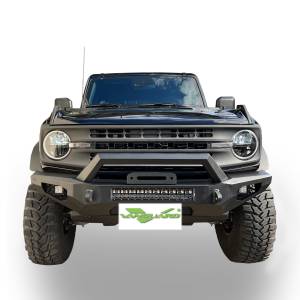 Heavy Duty Bumpers and Grilles - Front Bumpers - Vanguard Off-Road - Vanguard Black HD Bumper with Hoop compatible with 21-24 Ford Bronco